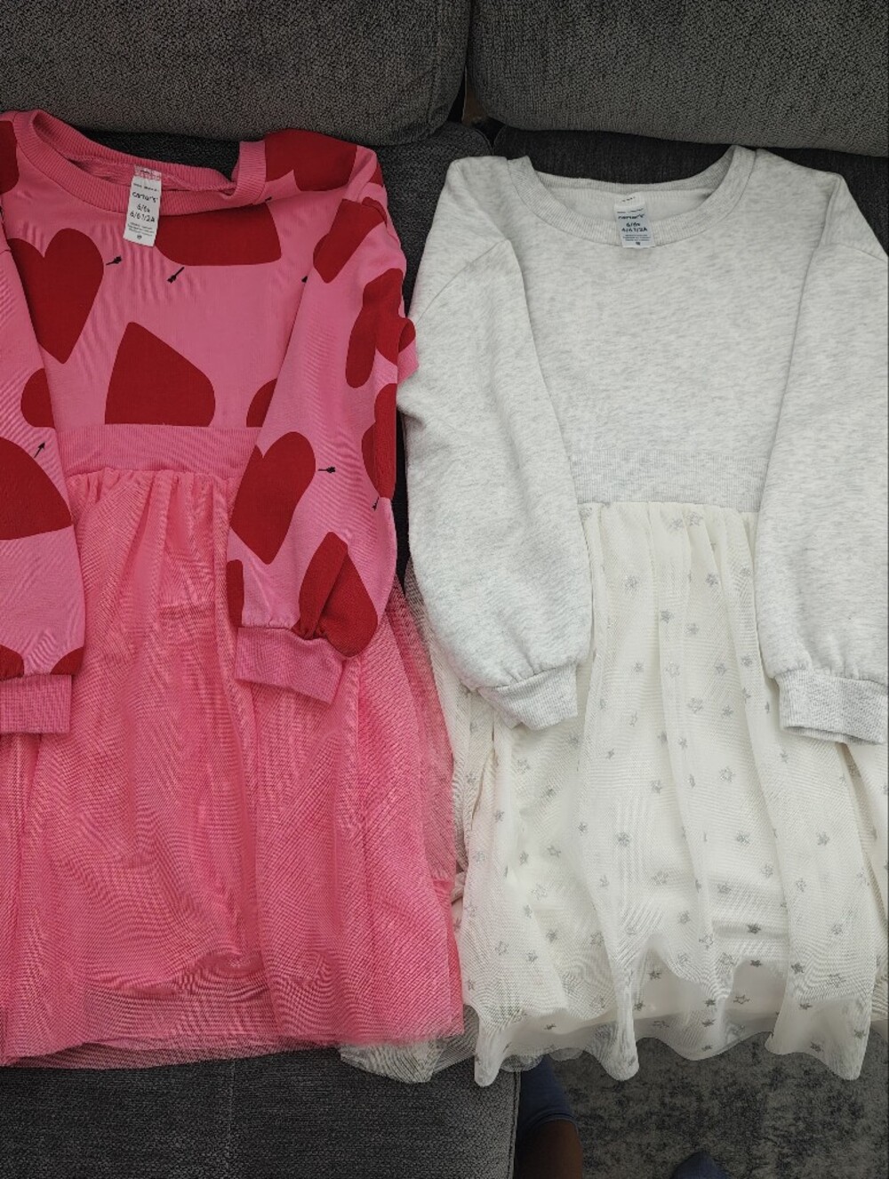 Carter's Pink with Red Hearts Print  & Grey Star Tulle Dress Duo